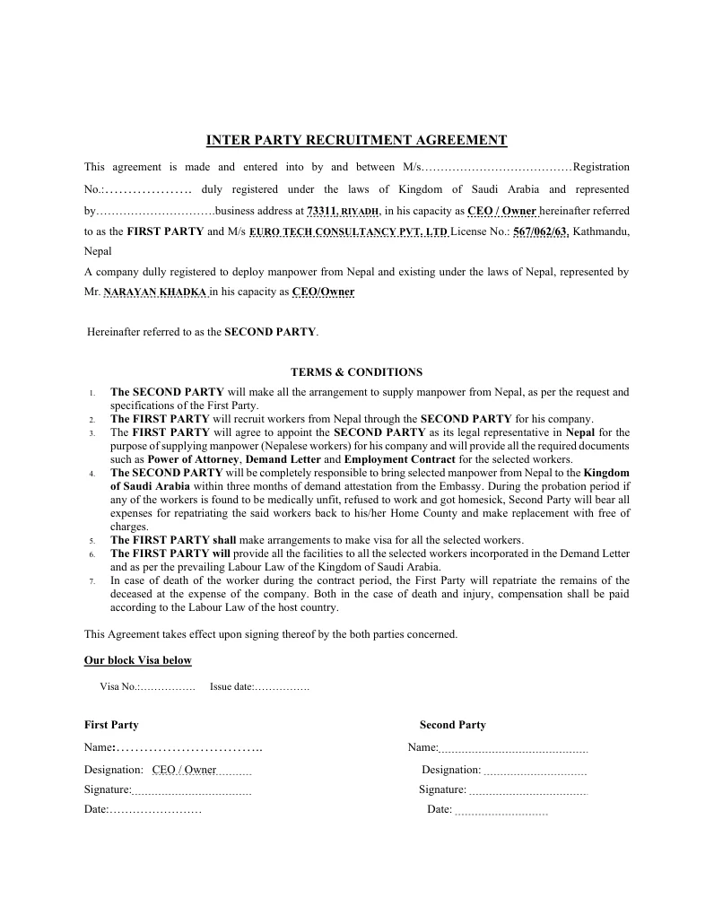 Inter-party recruitment agreement, page 4. Use the PDF link for selectable text.